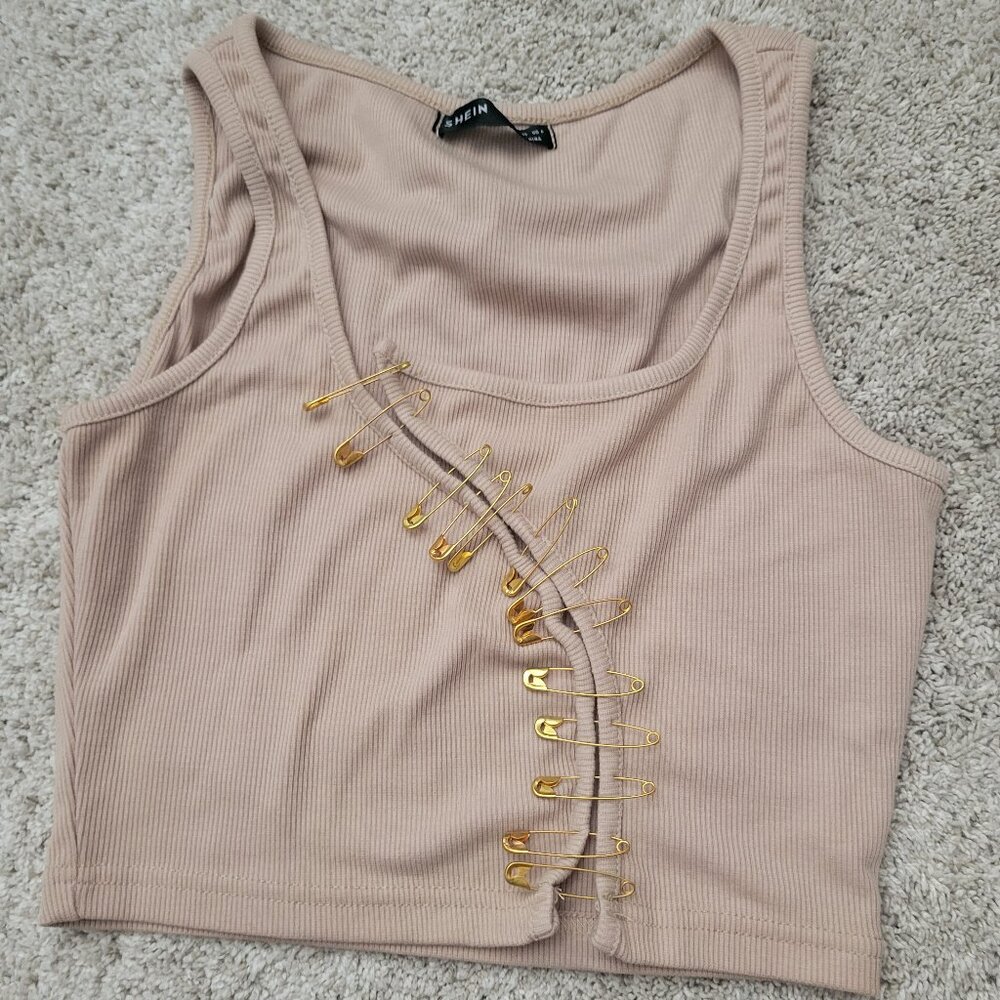 DIY Tan Safety Pin Crop Top